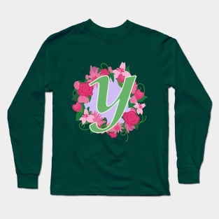 Monogram Y, Personalized Floral InitiaI Long Sleeve T-Shirt